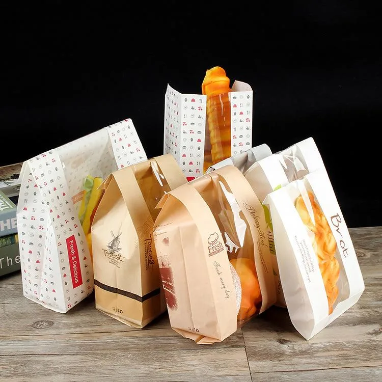 Custom Takeaway Kraft Food Packaging Bakery Bread Paper Bag for Food Takeaway