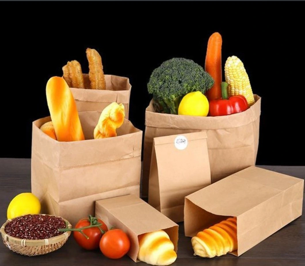 Cheap Takeaway Food Packaging Kraft Paper Bags Bread Burger Snack Donuts Fried Chicken Roast Kraft Paper Storage Packing Bag Greaseproof White Brown Kraft Bags