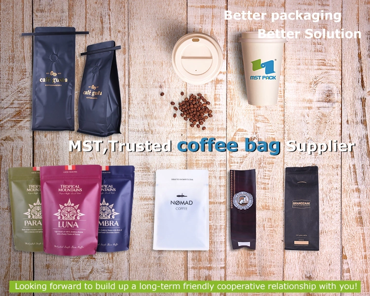 Customized Printing Laminated Aluminum Foil Lined Flat Box Bottom Pouch / Custom Printed Coffee Packaging Bag with Zipper