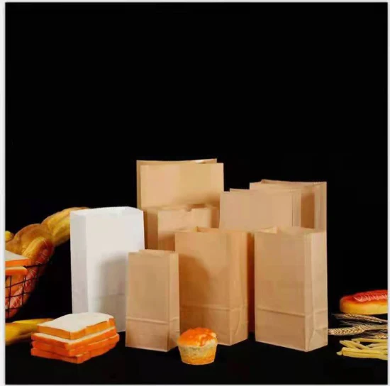 Sac de papier kraft de qualité alimentaire de café de boulangerie de pain d'achats recyclable imprimé adapté aux besoins du client