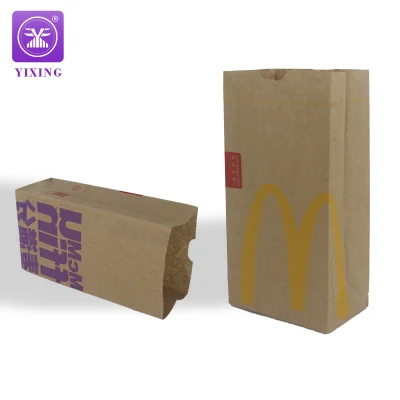 Vente en gros de papier kraft personnalisé à emporter avec poignée découpée, sac en papier pour l'emballage de restauration rapide