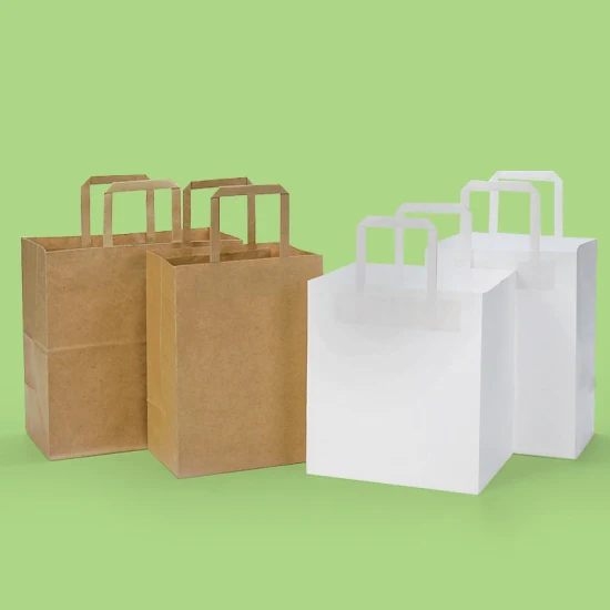 Cadeau personnalisé petit ou grand sacs en papier d'emballage alimentaire de mode sacs en papier Kraft biodégradables à poignée plate